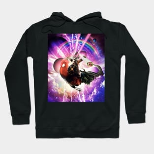 Lazer Warrior Space Cat Riding Chicken Eating Burrito Hoodie